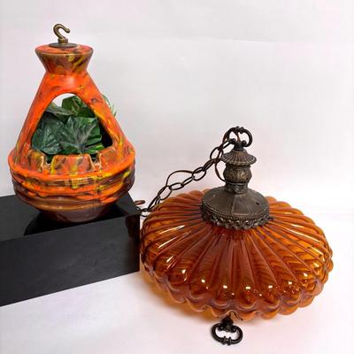 Vintage Amber Swag Lamp 