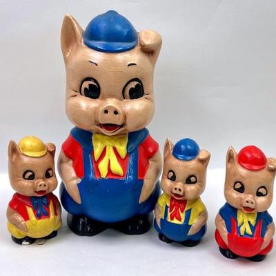 Vintage “Porky The Pig” Piggy Bank & Figurines 