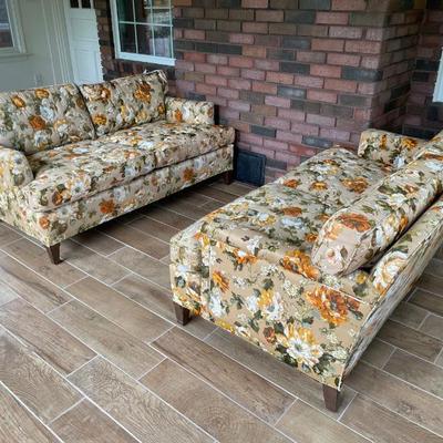Sale Photo Thumbnail #35: Matching 70's loveseat floral tans and oranges