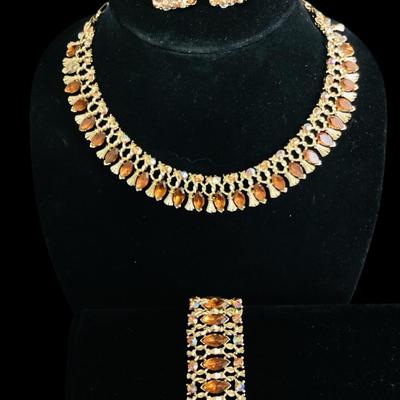 Lisner Amber Aurora Borealis Rhinestone Set