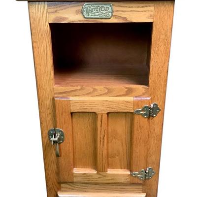 Vintage White Clad Oak Wood Ice Box
