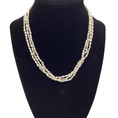 Tripple Strand Seed Pearl, Stamped14k
