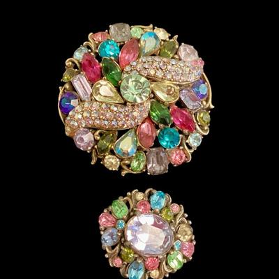 Vintage Hollycraft Rhinestone Brooch Duo
