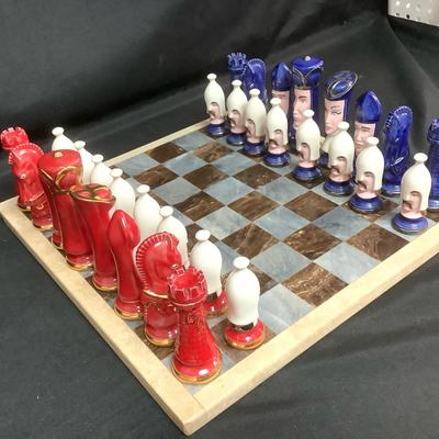 Soapstone Chessboard With Duncan Style Ceramic Pieces