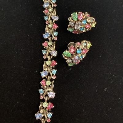Vintage Hollycraft Rhinestone  Bracelet w/ Matching Earrings