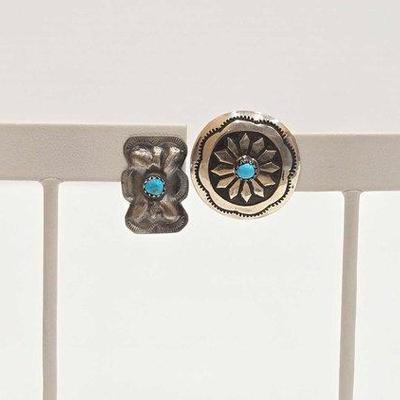 #700 • (2) Native American Sterling Silver Turquoise Earrings, 7.97g
