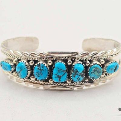 #510 • Handmade Native American Sterling Silver Turquoise Cuff, 21g

