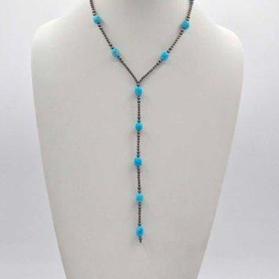 #422 • Handmade Native American Sterling Silver Turquoise Lariat Necklace, 18.10g
