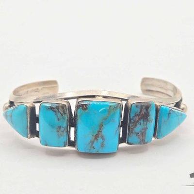 #277 • Handmade Native American Sterling Silver Turquoise Cuff, 39.57g
