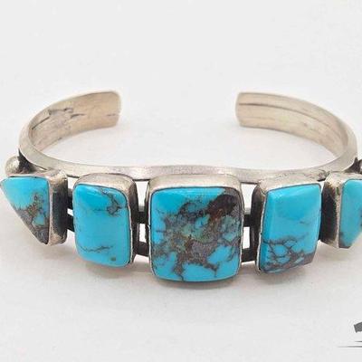 #345 • Handmade Native American Sterling Silver Turquoise Cuff, 40g
