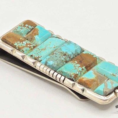 #425 • Native American Sterling Silver Turquoise Money Clip, 21g

