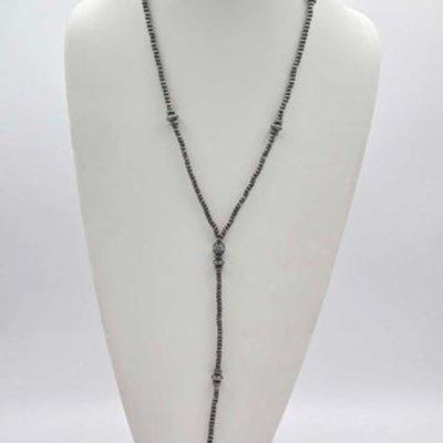 #447 • Handmade Native American Sterling Silver Navajo Pearl Lariat Necklace, 33.24g

