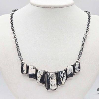 #410 • Handmade Native American Sterling Silver White Buffalo Bar Necklace, 47g
