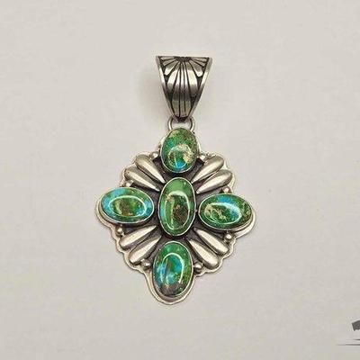 #295 • Patrick Yazzie Native American Sterling Silver Turquoise Pendant, 30.10g
