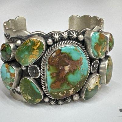 #235 • Leroy James Native American Handmade Turquoise Sterling Silver Statement Cuff
