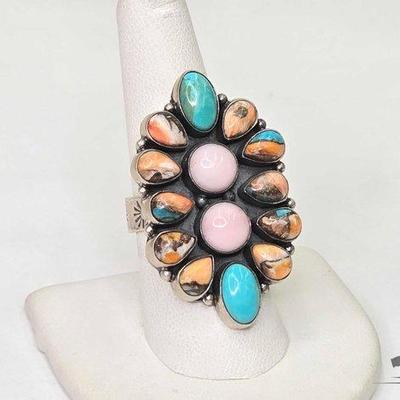 Sale Photo Thumbnail #101: #650 • Handmade Nizhoni Multi-Stone Sterling Silver Ring, 16.45g
