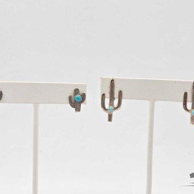 #580 • (2) Native American Sterling Silver Cactus Earrings, 6g
