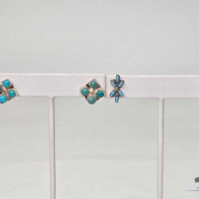 #685 • (2) Pairs of Native American Sterling Silver Turquoise Earrings, 4.38g
