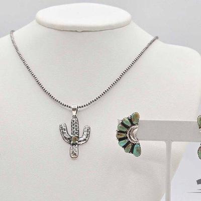#480 • Native American Sterling Silver Turquoise Pendant & Earrings, 10g
