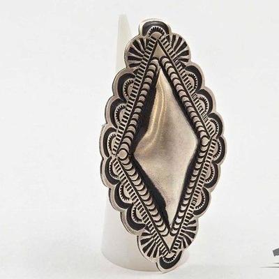 #527 • Handmade Native American Sterling Silver Concho Ring with Adjustable Band, 25g
