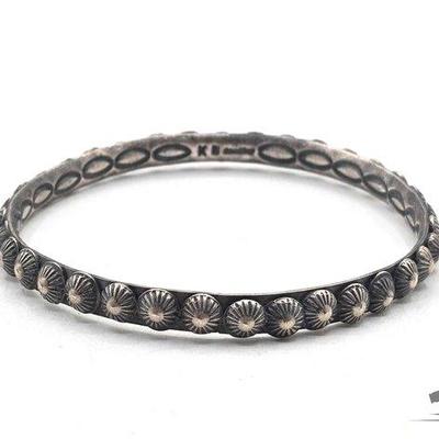 #555 • Handmade Native American Sterling Silver Star Bangle, 29g
