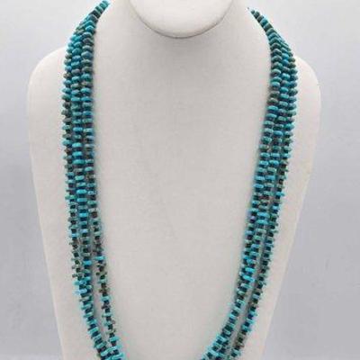 #400 • Native American Sterling Silver Heishi 3 Strand Necklace, 86g

