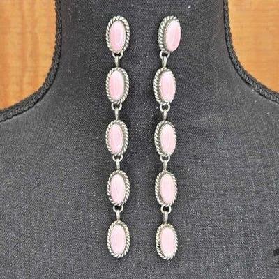 #299 • Native American Sterling Silver Pink Conch Earrings, 31.68g
