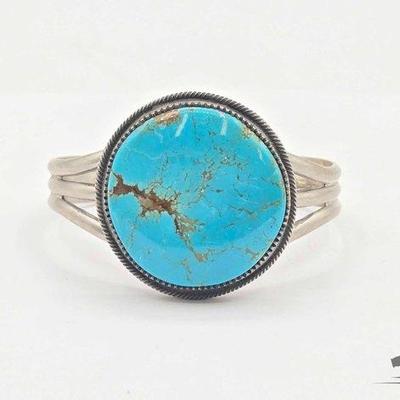 #287 • Handmade Native American Sterling Silver Turquoise Cuff, 49.80g
