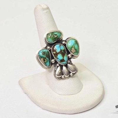 #610 • Handmade Native American Emer Thompson Sterling Silver Turquoise Ring, 19.64g
