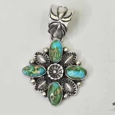 #620 • Handmade Native American Charles Johnson Sterling Silver Turquoise Pendant, 20.00g
