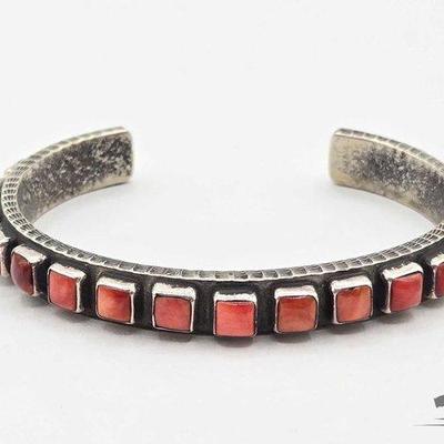 #455 • Handmade Native American Sterling Silver Chanel Set Spiney Oyster Cuff, 39g
