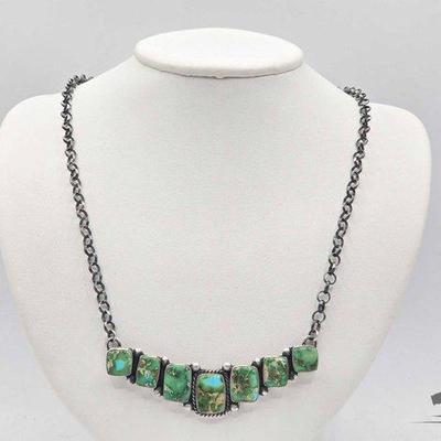 #440 • Handmade Native American Sterling Silver Turquoise Bar Necklace, 35g
