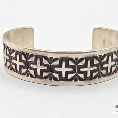 #330 • Large Handmade Native American Sterling Silver Cross Cuff, 74g
