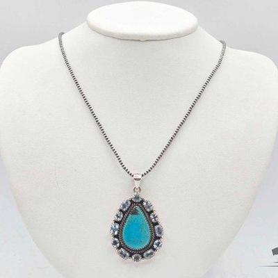 #532 • Handmade Native American Sterling Silver Turquoise Pendant & Necklace, 23g
