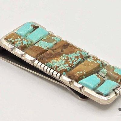#575 • Native American Sterling Silver Turquoise Money Clip, 21g
