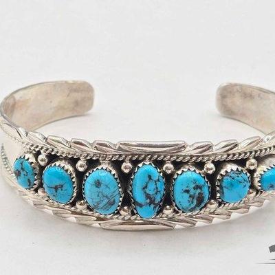 #534 • Handmade Native American Sterling Silver Turquoise Cuff, 22g
