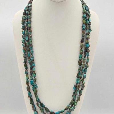 #225 • Native American Three Strand Turquoise Necklace with Sterling Silver Clasp
