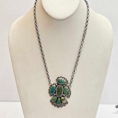 #280 • Charles Johnso Native American Sterling Silver Turquoise Necklace, 46.60g
