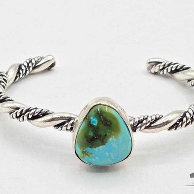#450 • Handmade Native American Sterling Silver Twisted Turquoise Cuff, 23g
