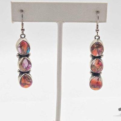 #267 • Handmade Native American Sterling Silver Rainbow Turquoise Earrings, 12.72g
