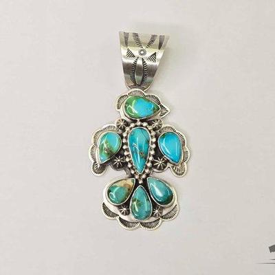#285 • Charles Johnson Native American Sterling Silver Turquoise Pendant, 35.00g
