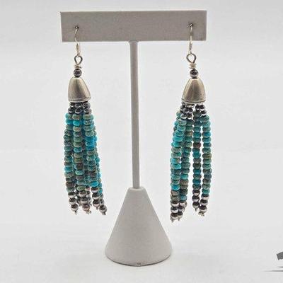 #467 • Handmade Native American Sterling Silver Turquoise Dangling Earrings, 24.36g

