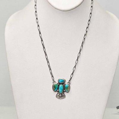 #605 • Handmade Native American Emer Thompson Sterling Silver Turquoise Necklace, 24.00g
