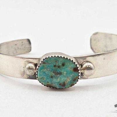 #590 • Handmade Native American Sterling Silver Dainty Turquoise Cuff, 21g
