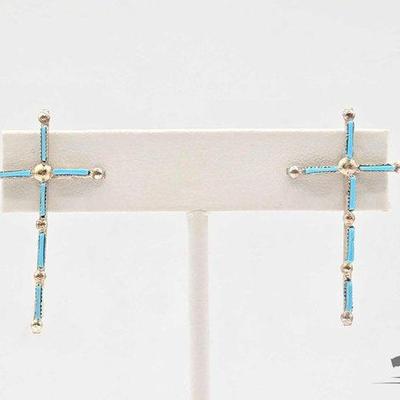 #432 • Native American Sterling Silver Needle Cross Earrings, 2g
