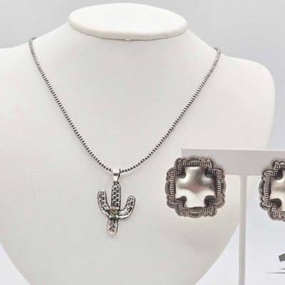 #540 • Handmade Sterling Silver Cactus Pendant & Earrings, 13g
