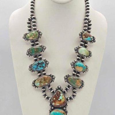 #240 • Russell Sam Handmade Sterling Silver Turquoise Statement Necklace
