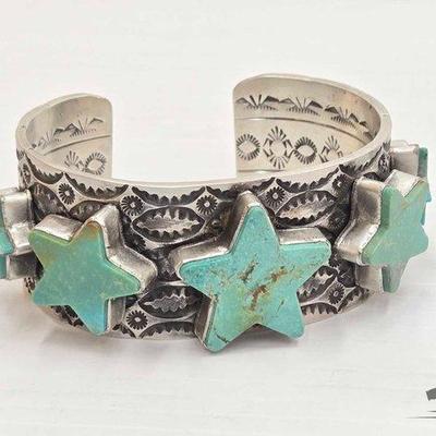#265 • Leroy James Native American Handmade Turquoise Sterling Silver Statement Cuff, 106.44g
