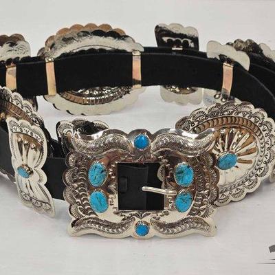 #255 • Native American Sterling Silver Concho Belt, 433g
