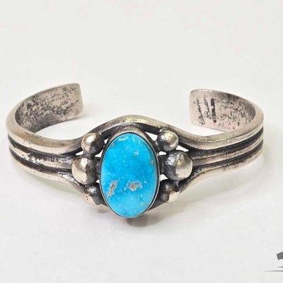 #615 • Handmade Native American Chimney Butte Sterling Silver Turquoise Cuff, 35.50g
